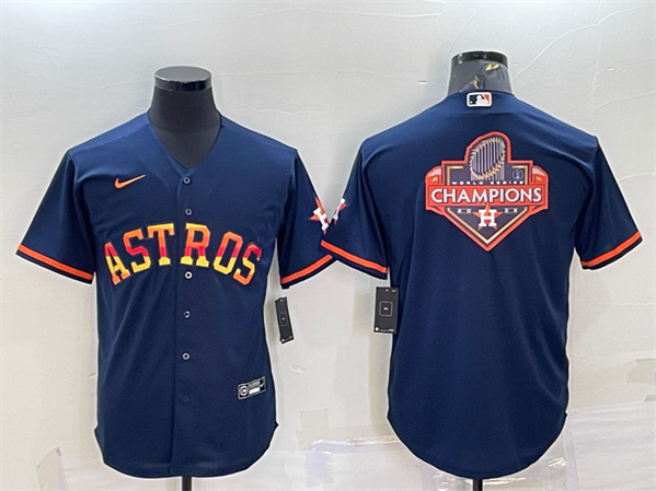 Men's Houston Astros Navy 2022 World Series Champions Team Big Logo Cool Base Stitched Jersey